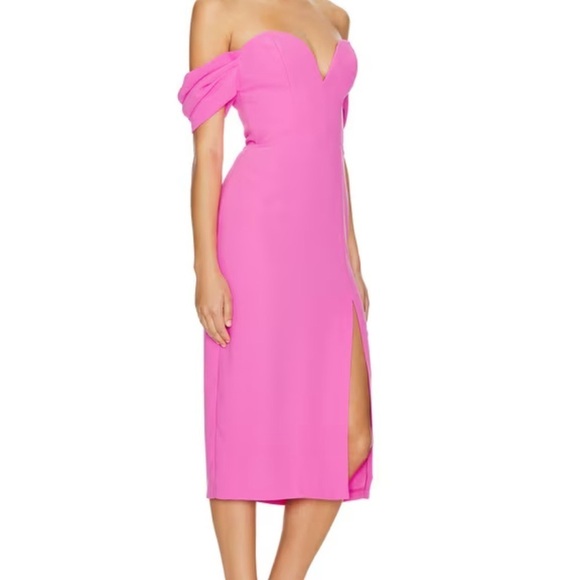 Amanda Uprichard Victoria Off Shoulder Midi Dress Aster Pink XS - Picture 3 of 9